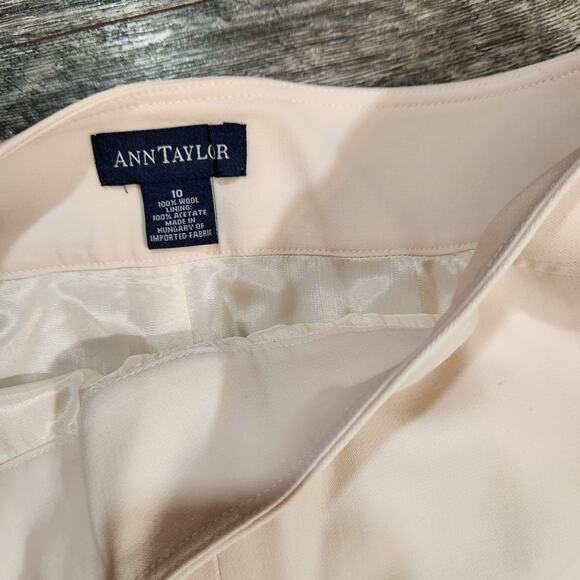 Ann Taylor Wool Wide Leg High Rise lined Ivory Trouser Pants size 10 - Picture 7 of 8
